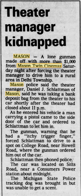 Mason Twin Cinema (Plaza Cinema 1 and 2) - Robbery Report Nov 10 1980 (newer photo)